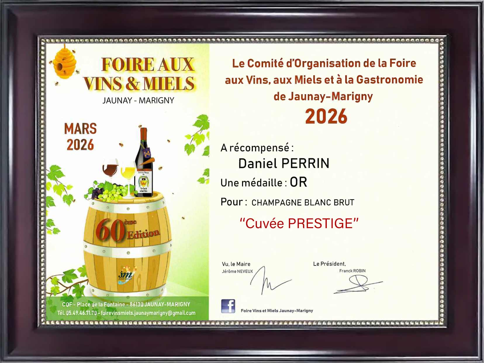 Foire Jaunay-Marigny 2026 - Champagne Perrin Prestige Brut Medaille Or