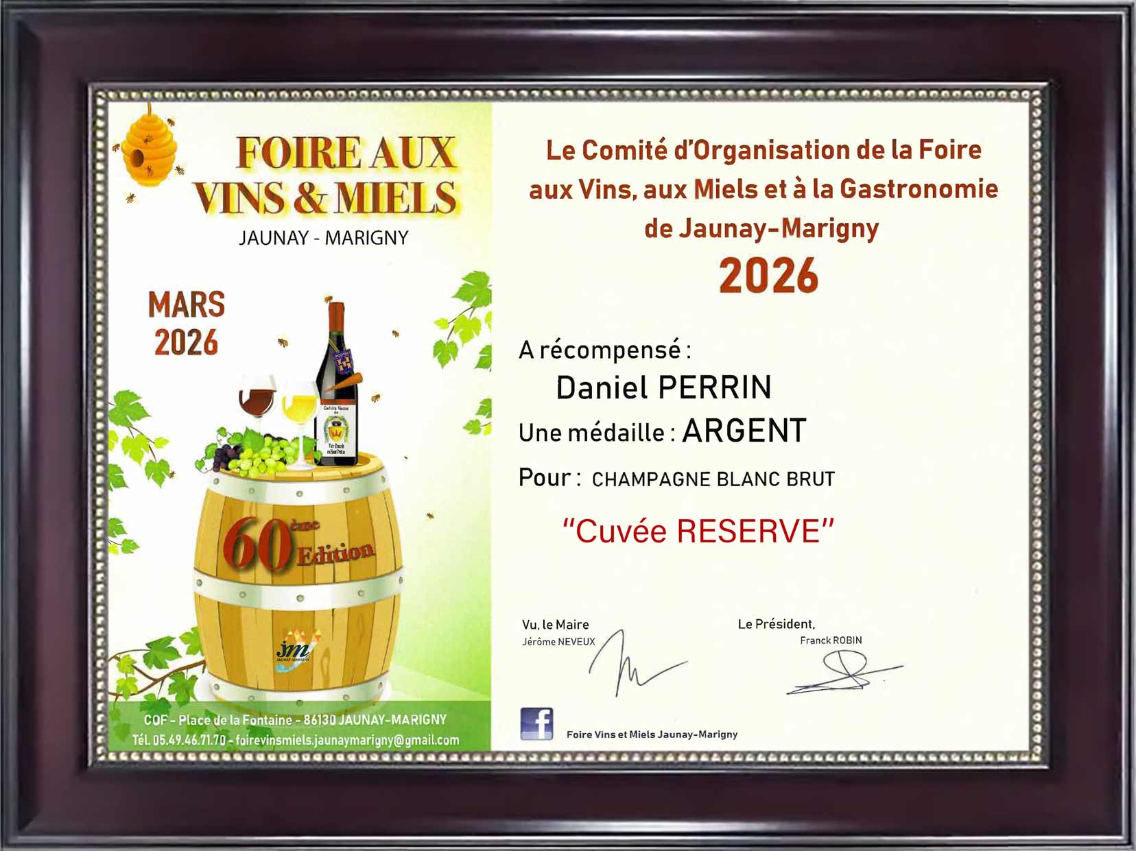 Foire Jaunay-Marigny 2026 - Champagne Perrin Reserve Brut Medaille Argent